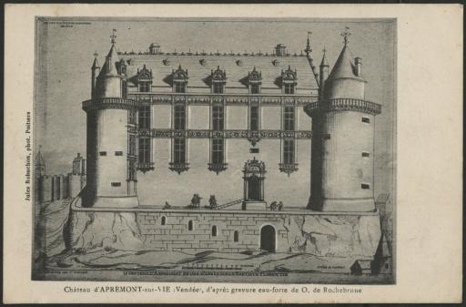 Le château : reproduction d'après une eau-forte d'Octave de Rochebrune (vue 1), les tours du château et le chevet de la chapelle (vue 2) / Jules Robuchon phot.